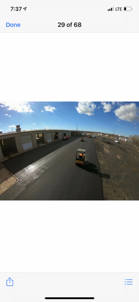 Paved drive lanes at a storage facility