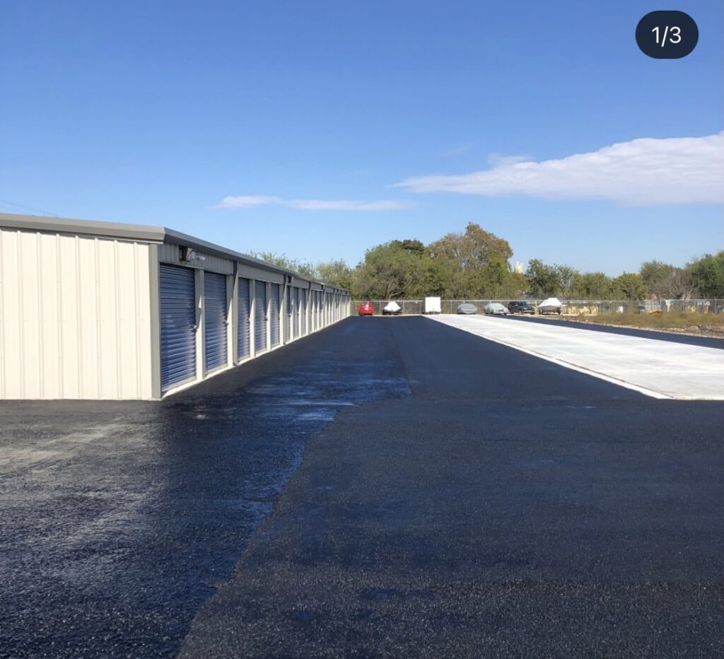 New asphalt at a self-storage facility