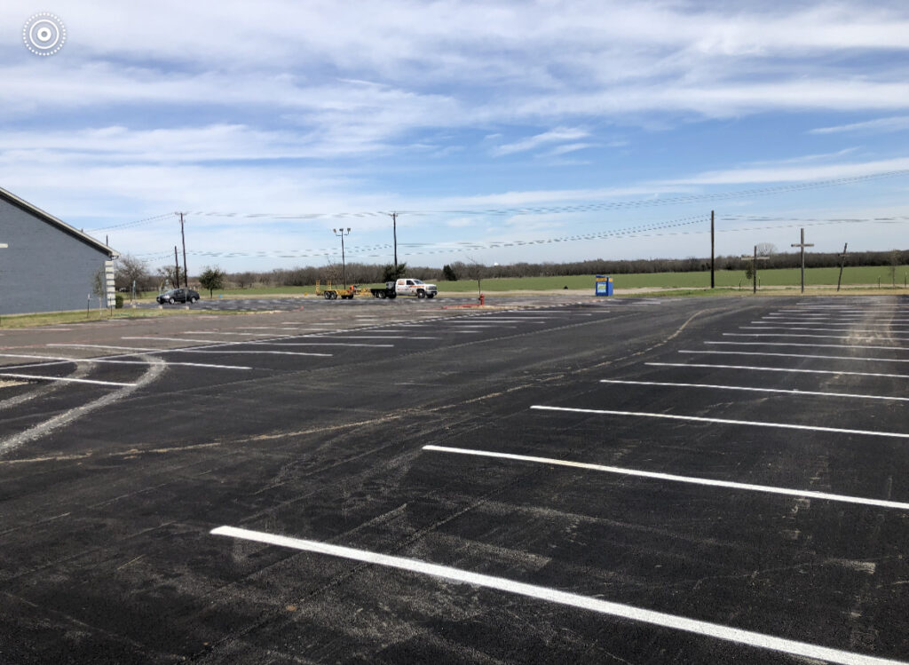 New parking lot with fresh striping