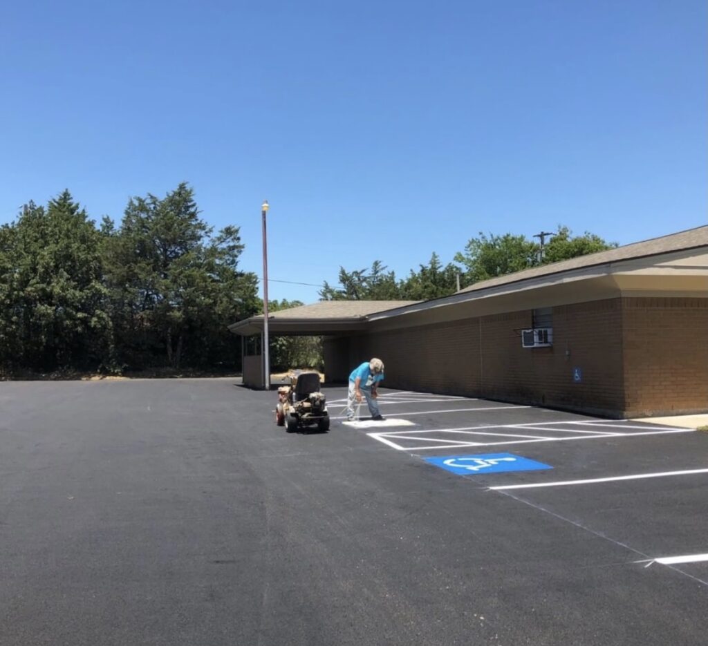 Church parking lot with accessible spaces striped