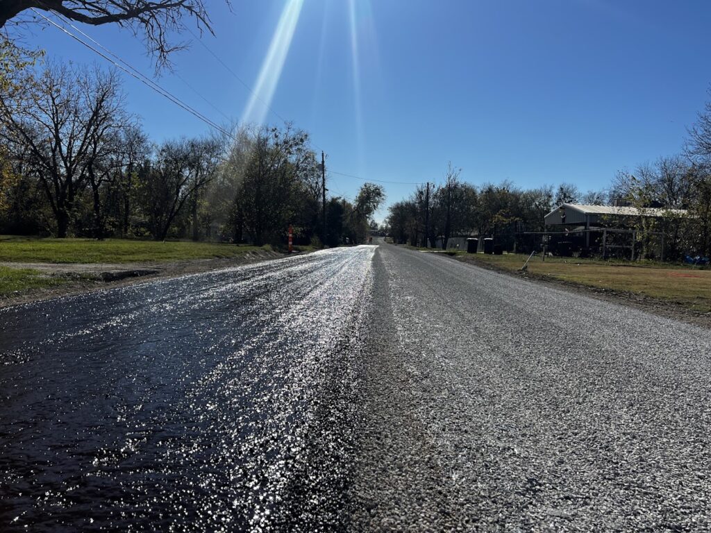 Newly chip sealed rural road